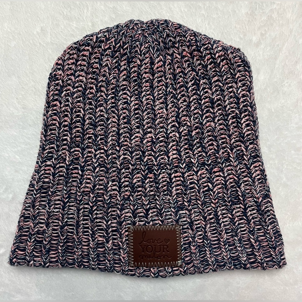 Love your melon beanie pink/blue slouch knit hat valentines